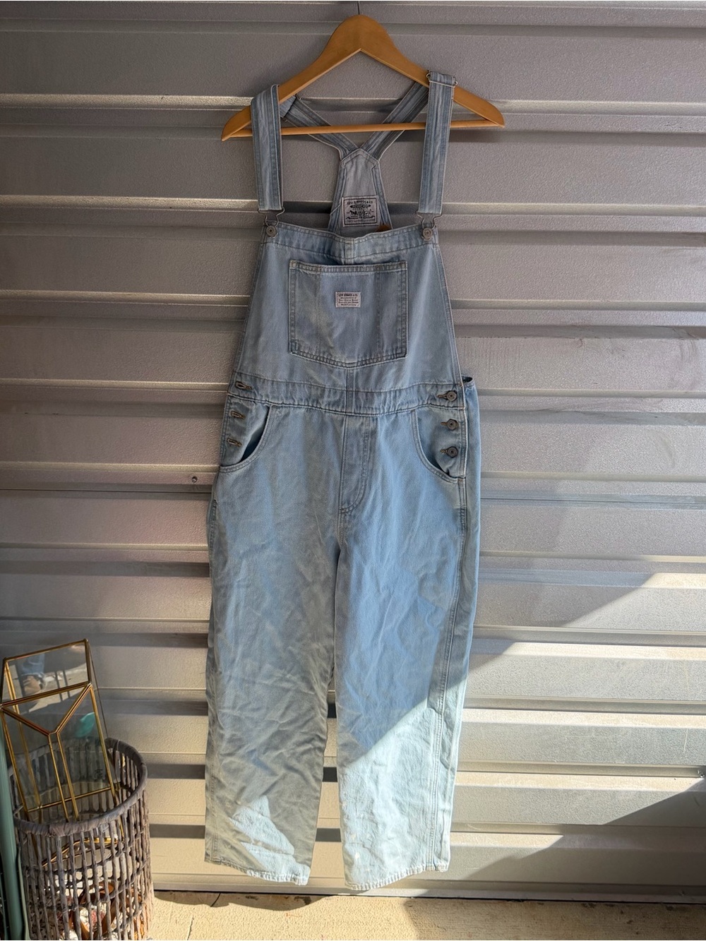 Levi’s NWT light wash Vintage Straight Denim Overalls in bleach stain edition